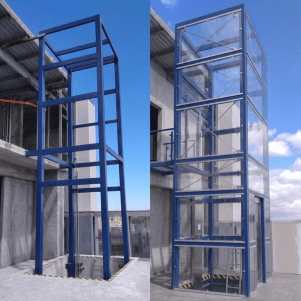 Estructura y ducto de ascensor externo para montacargas industrial